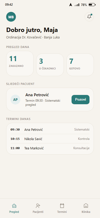 Sinapsa — dashboard klinike
